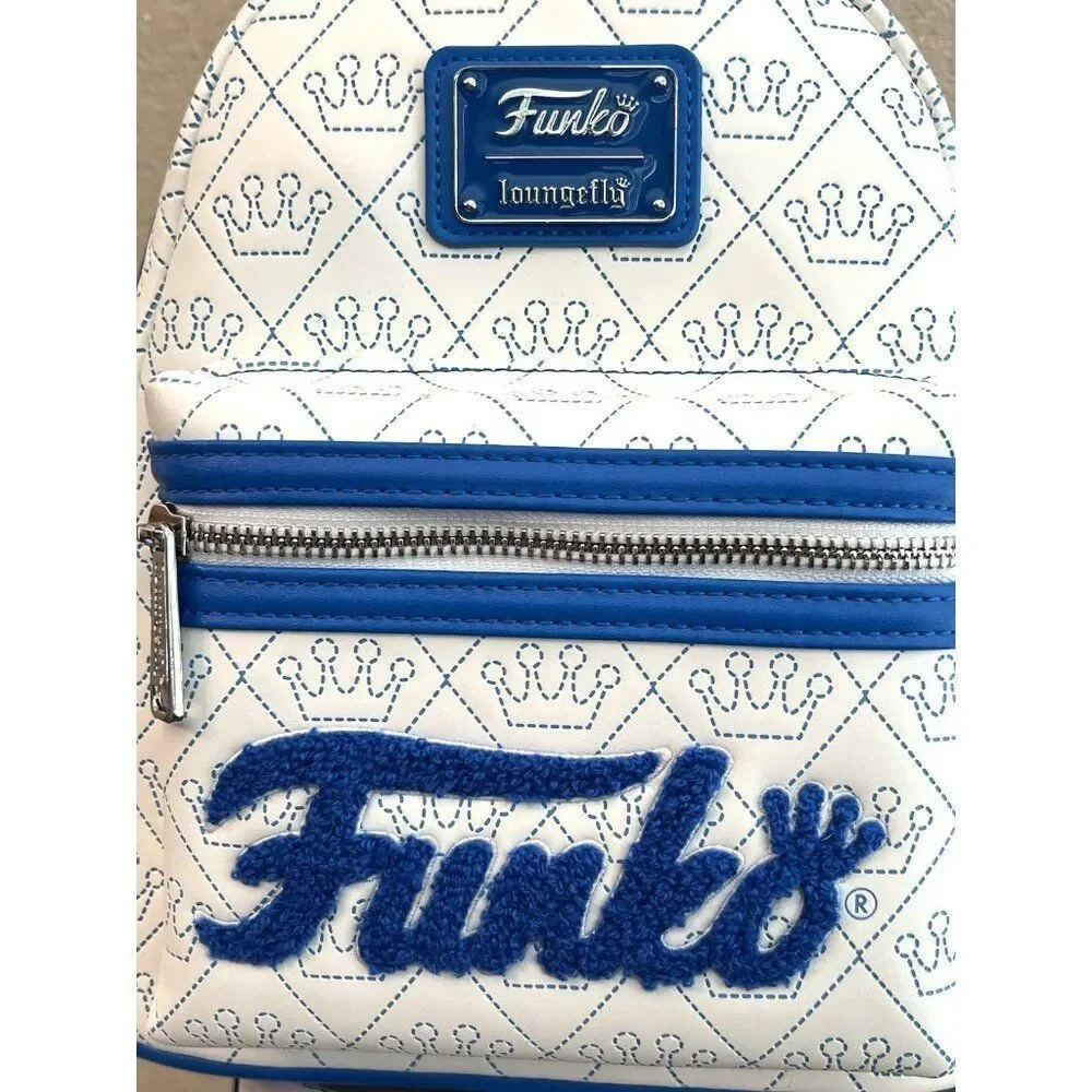 Loungefly Funko Logo Crown Pattern Blue & White Mini Backpack NWT